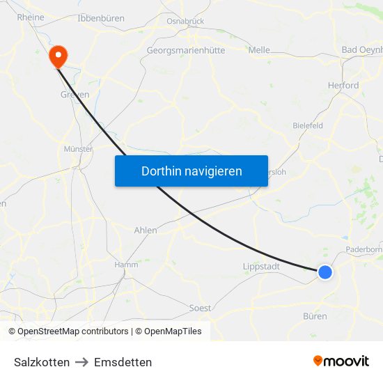 Salzkotten to Emsdetten map