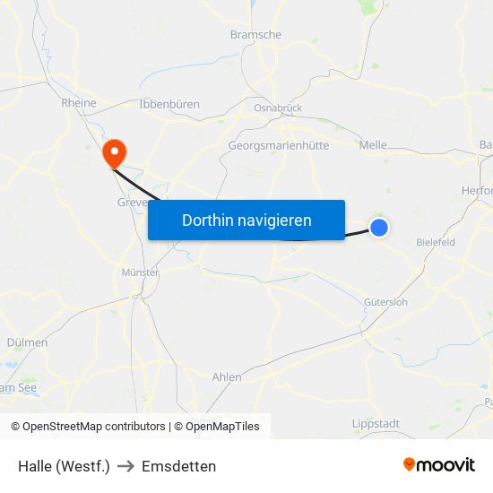 Halle (Westf.) to Emsdetten map