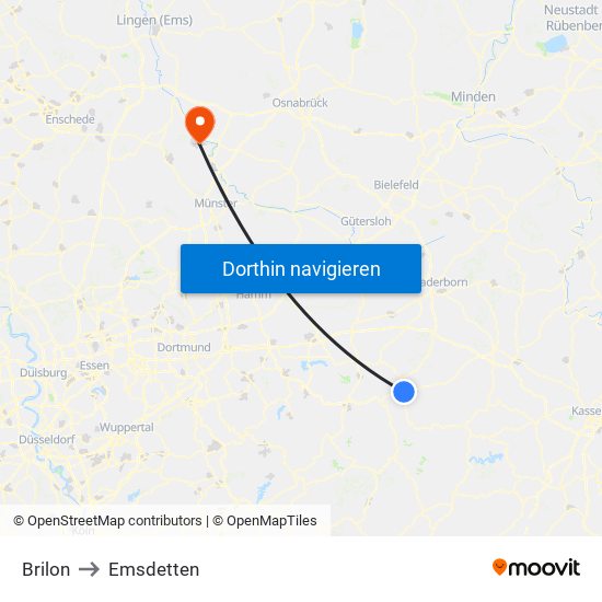 Brilon to Emsdetten map