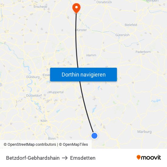 Betzdorf-Gebhardshain to Emsdetten map