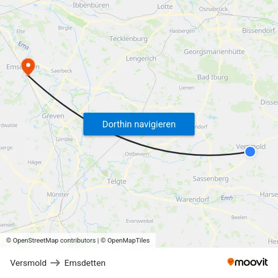 Versmold to Emsdetten map