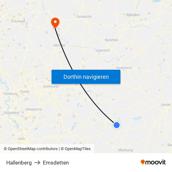 Hallenberg to Emsdetten map
