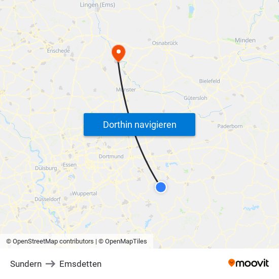 Sundern to Emsdetten map