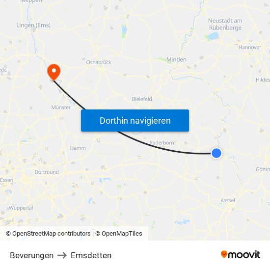 Beverungen to Emsdetten map