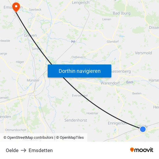 Oelde to Emsdetten map