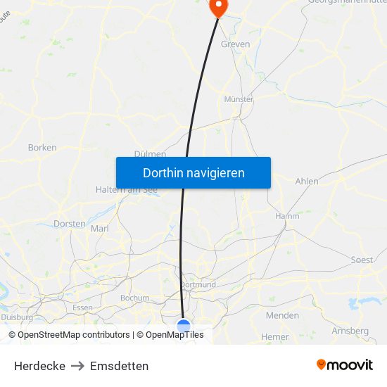 Herdecke to Emsdetten map