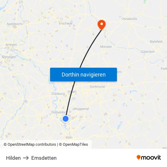 Hilden to Emsdetten map