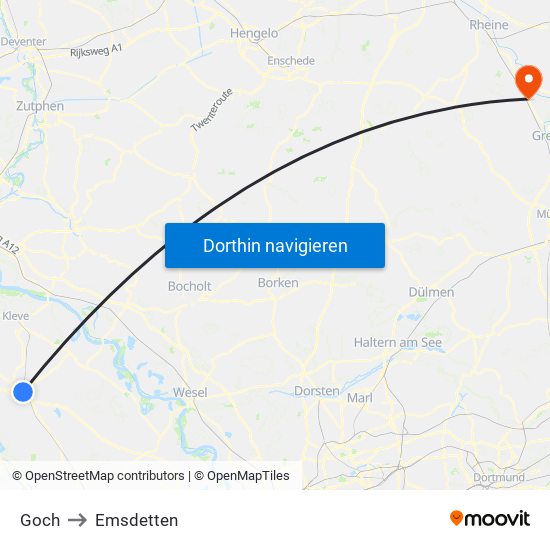 Goch to Emsdetten map