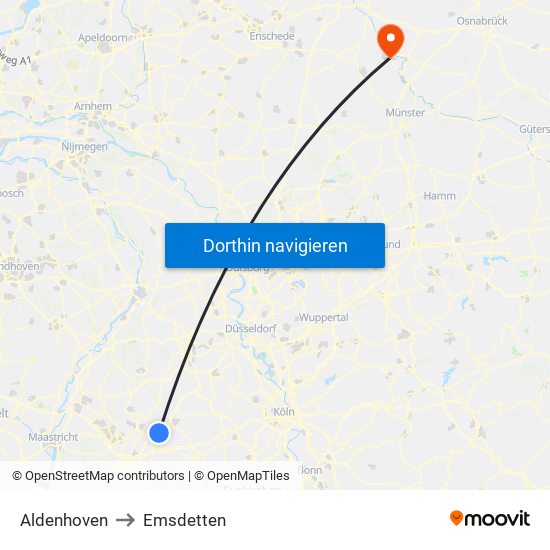 Aldenhoven to Emsdetten map