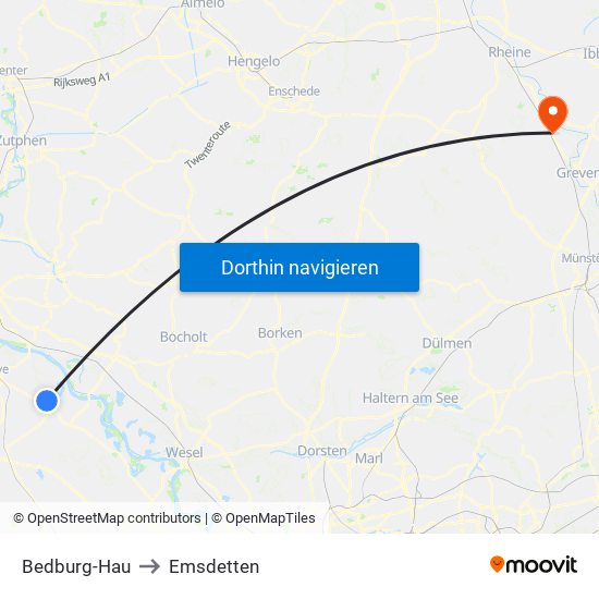 Bedburg-Hau to Emsdetten map