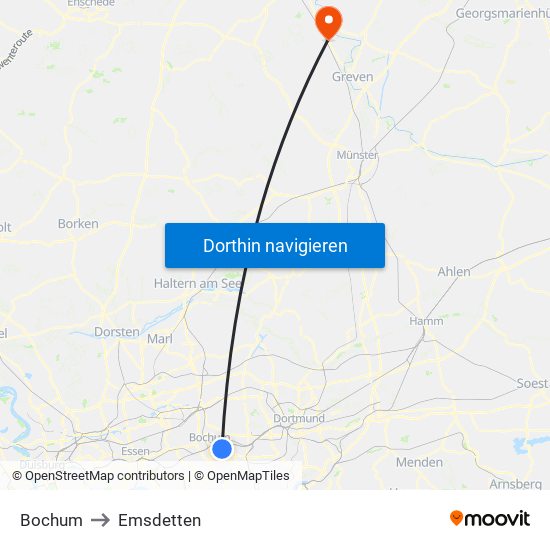 Bochum to Emsdetten map