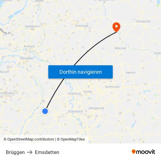 Brüggen to Emsdetten map