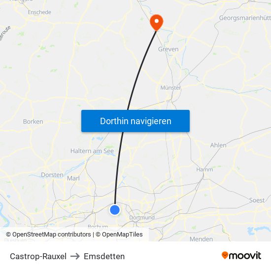 Castrop-Rauxel to Emsdetten map