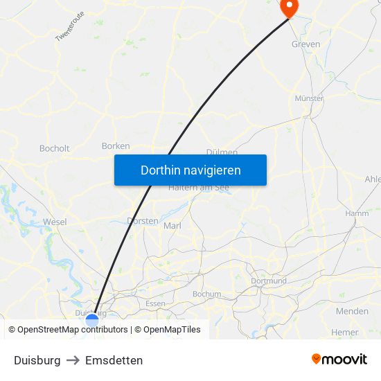 Duisburg to Emsdetten map