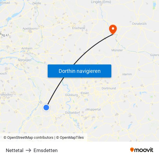 Nettetal to Emsdetten map