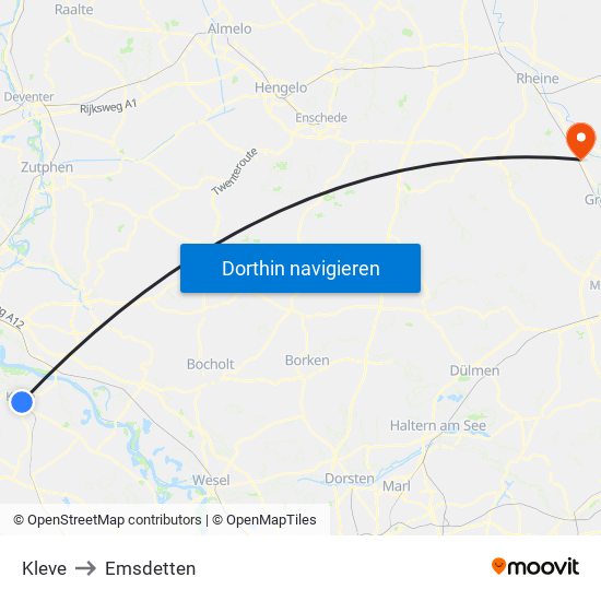 Kleve to Emsdetten map