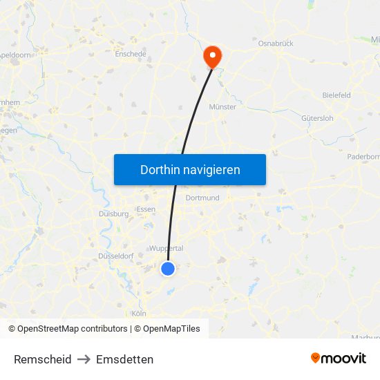 Remscheid to Emsdetten map