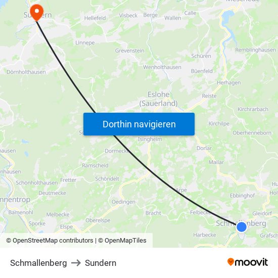 Schmallenberg to Sundern map