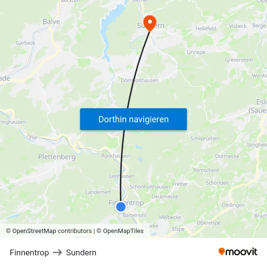 Finnentrop to Sundern map