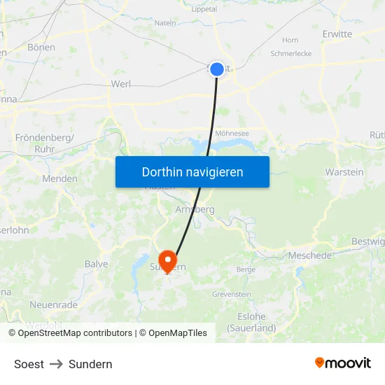 Soest to Sundern map