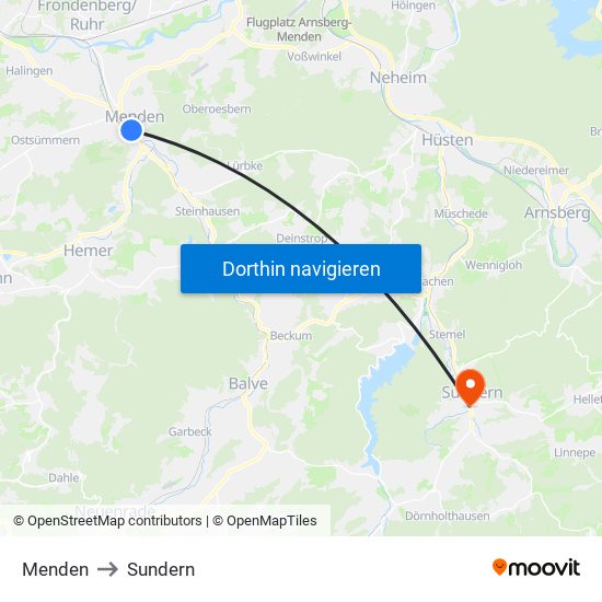 Menden to Sundern map