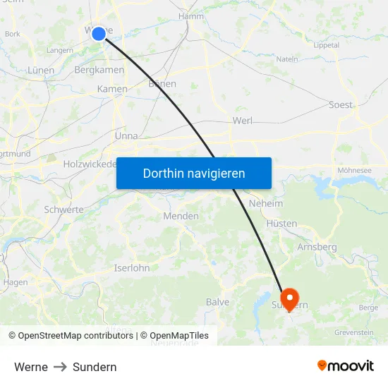 Werne to Sundern map