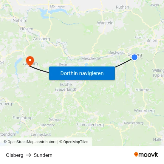 Olsberg to Sundern map