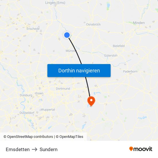 Emsdetten to Sundern map