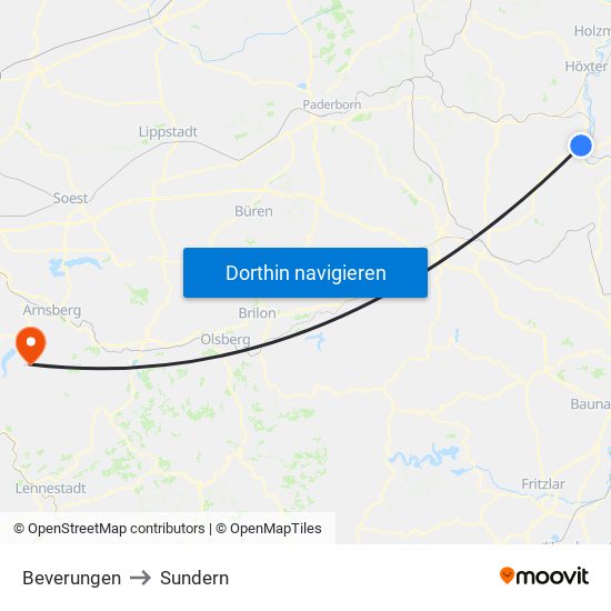 Beverungen to Sundern map