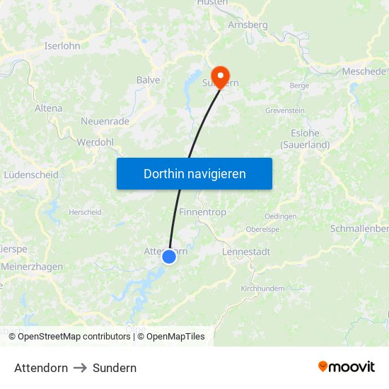 Attendorn to Sundern map