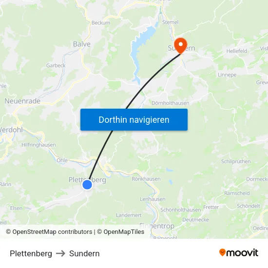 Plettenberg to Sundern map