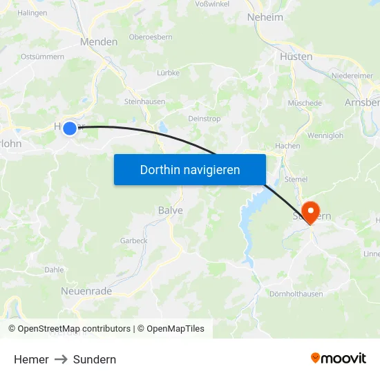Hemer to Sundern map