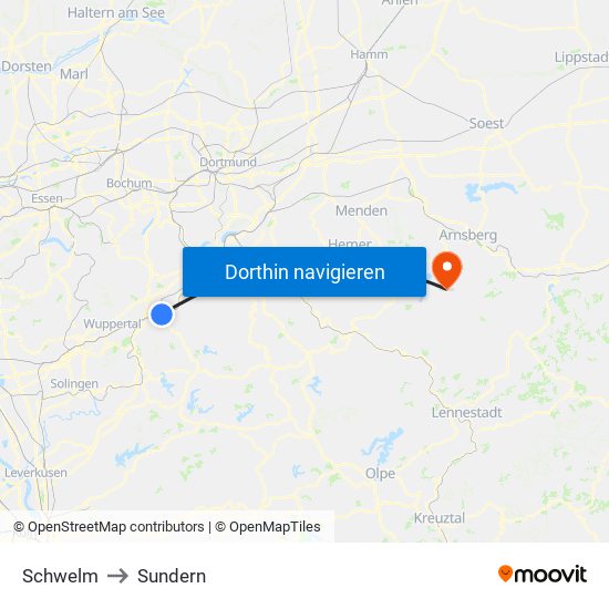 Schwelm to Sundern map