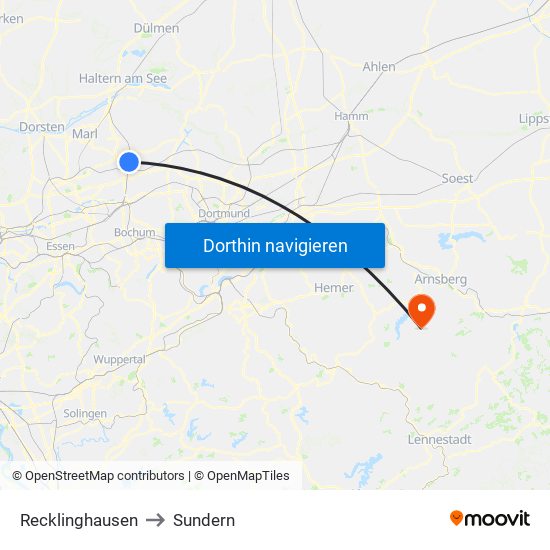 Recklinghausen to Sundern map