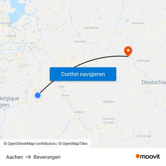 Aachen to Beverungen map