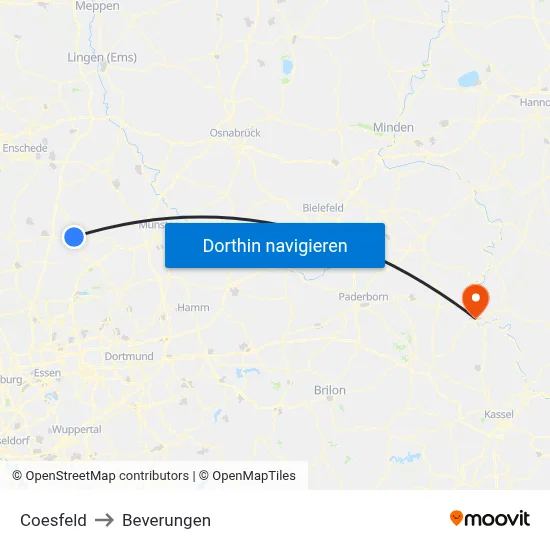 Coesfeld to Beverungen map
