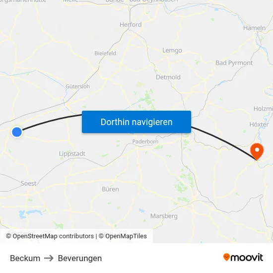 Beckum to Beverungen map