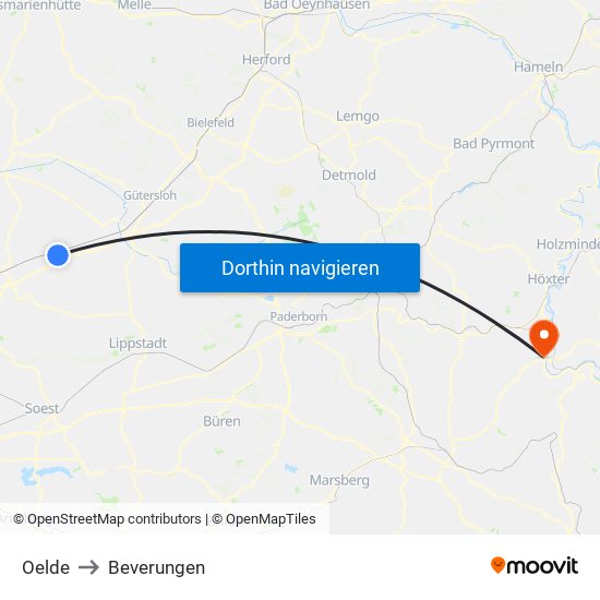 Oelde to Beverungen map