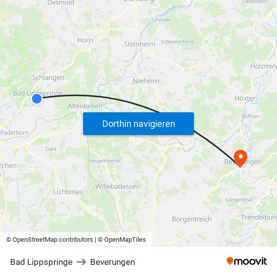 Bad Lippspringe to Beverungen map