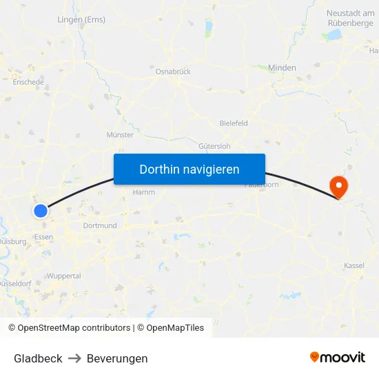 Gladbeck to Beverungen map