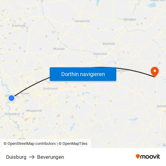 Duisburg to Beverungen map