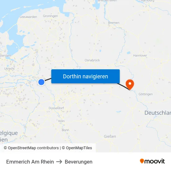 Emmerich Am Rhein to Beverungen map