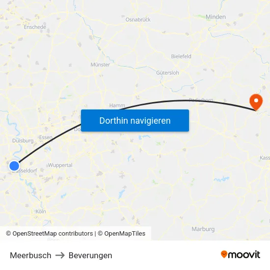 Meerbusch to Beverungen map