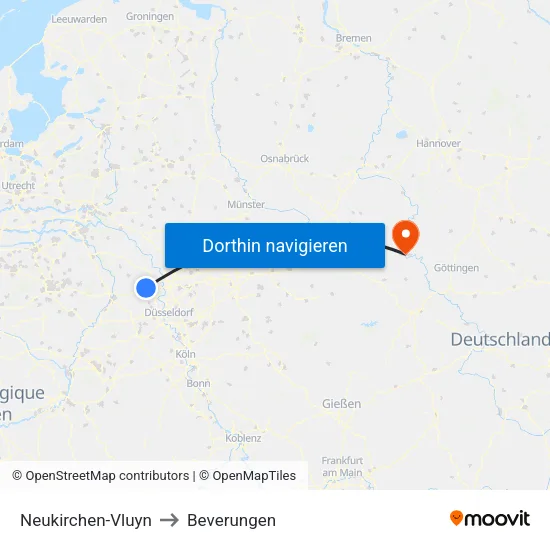 Neukirchen-Vluyn to Beverungen map