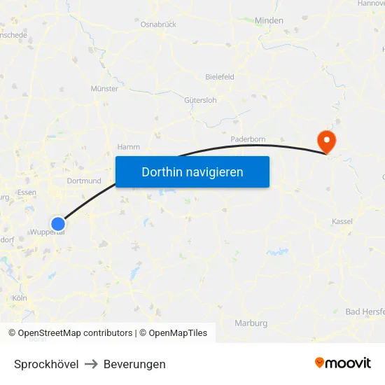 Sprockhövel to Beverungen map