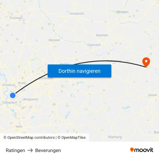 Ratingen to Beverungen map
