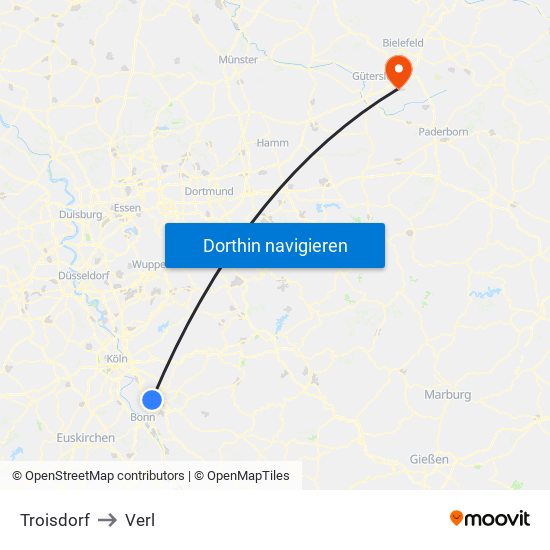 Troisdorf to Verl map