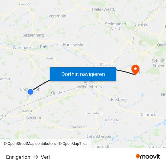 Ennigerloh to Verl map
