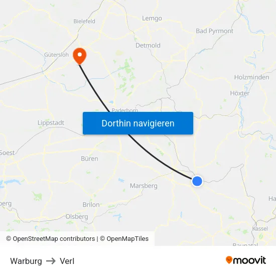 Warburg to Verl map