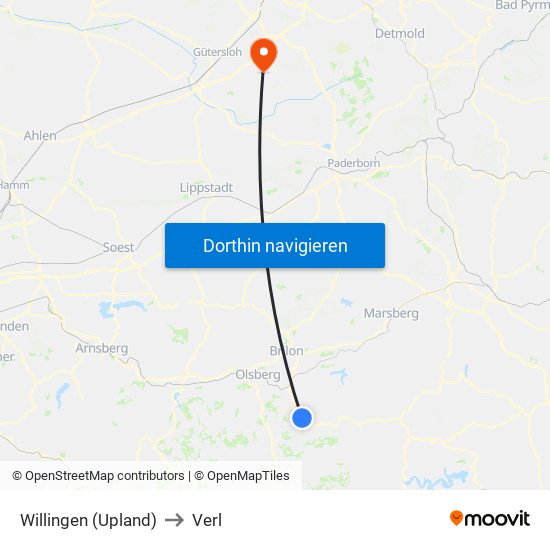 Willingen (Upland) to Verl map